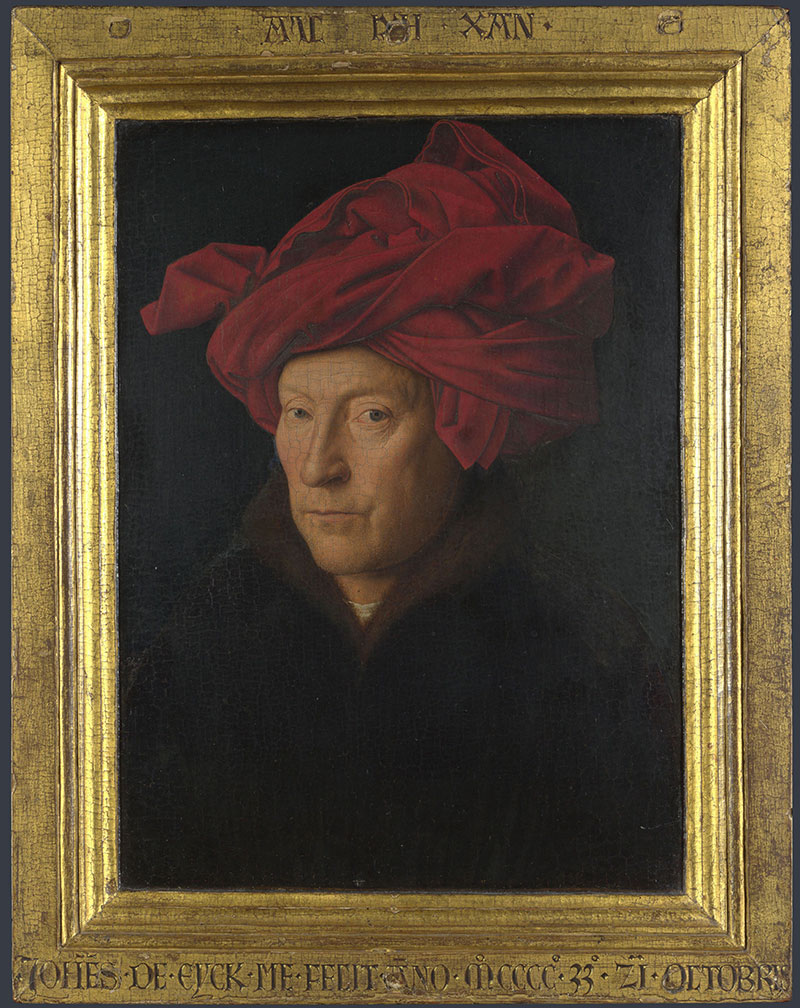 包着红头巾的男子﹝Portrait of a Man in a Red Turban﹞1433 年，油彩画板，33.3 x 25.8 cm，艺术史博物馆 ，维也纳﹝Vienna﹞，奥地利 