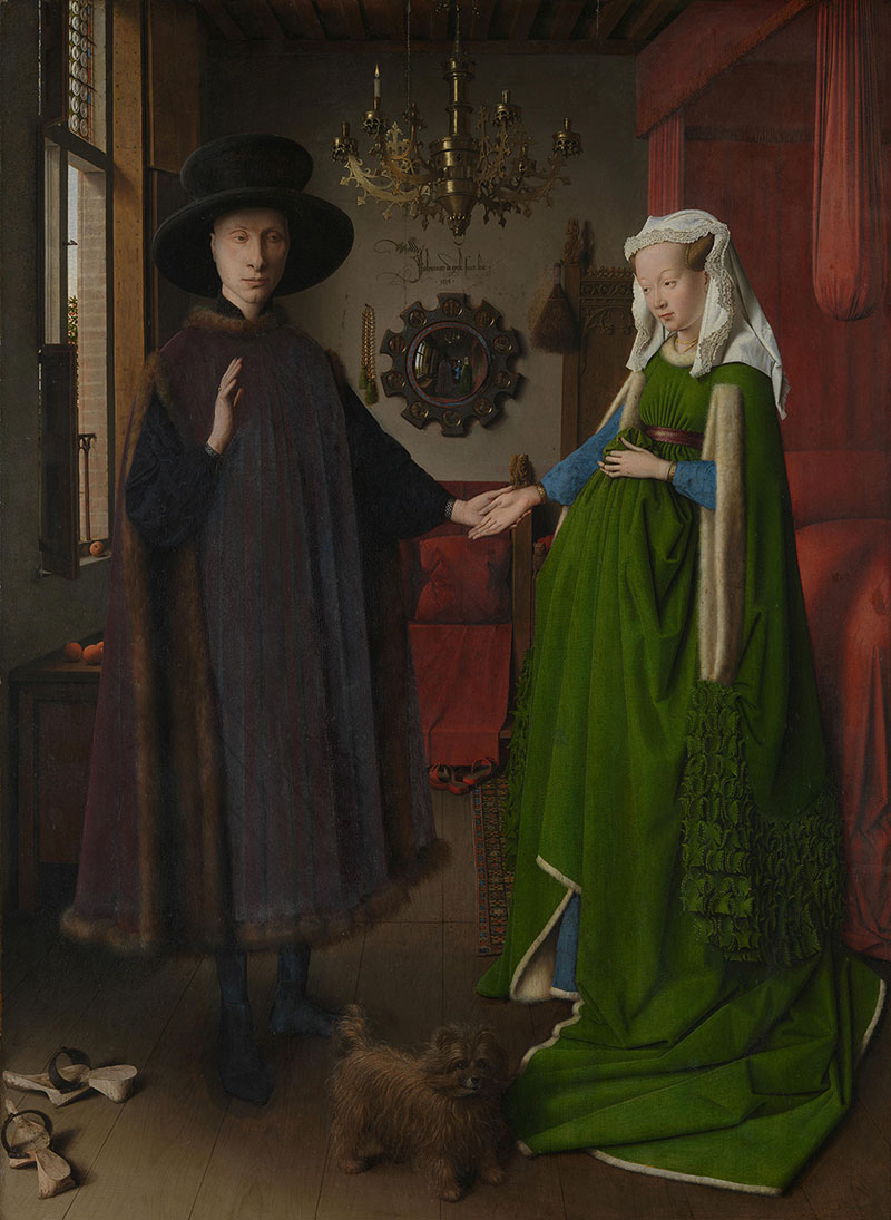 扬·凡·艾克(Jan van Eyck)《乔凡尼·阿尔诺芬尼夫妇像》，1434年，北欧文艺复兴，肖像，油画，83.7 x 57 cm，国家画廊，伦敦，英国