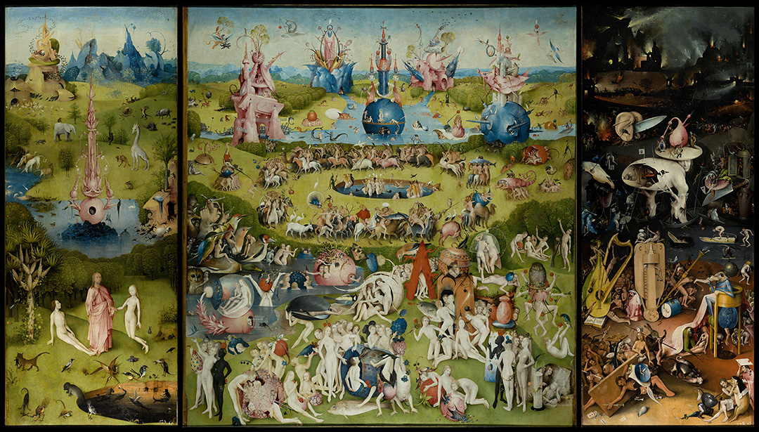 耶罗尼米斯·博斯《The Garden of Earthly Delights》1500年，北方文艺复兴，宗教画，油画，195 x 220 cm，Museo del Prado, Madrid, Spain