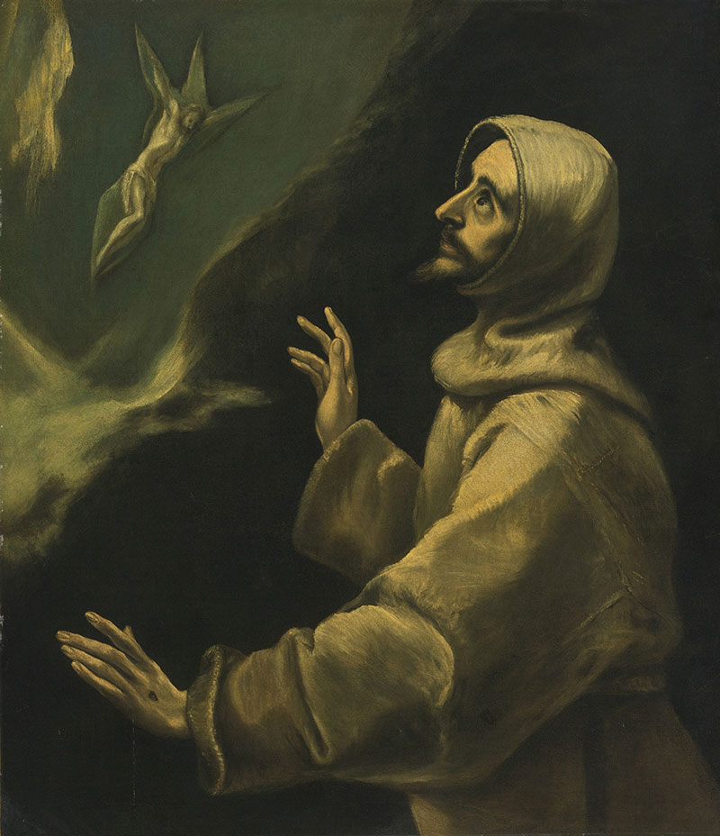 埃尔·格列柯（El Greco）高清油画作品《圣法兰西斯受圣痕 St. Francis receiving the stigmata》