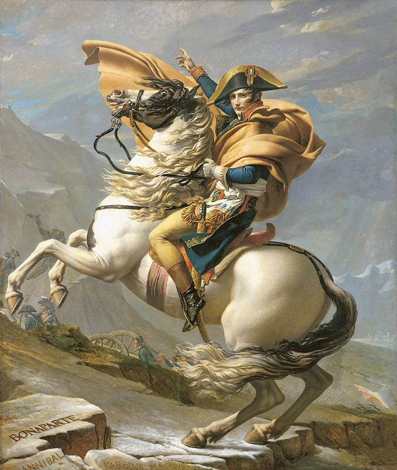 拿破仑翻越阿尔卑斯山 - Napoleon Crossing the Alps at the St Bernard Pass, 20th May 1800
1801年，历史画，布面油画