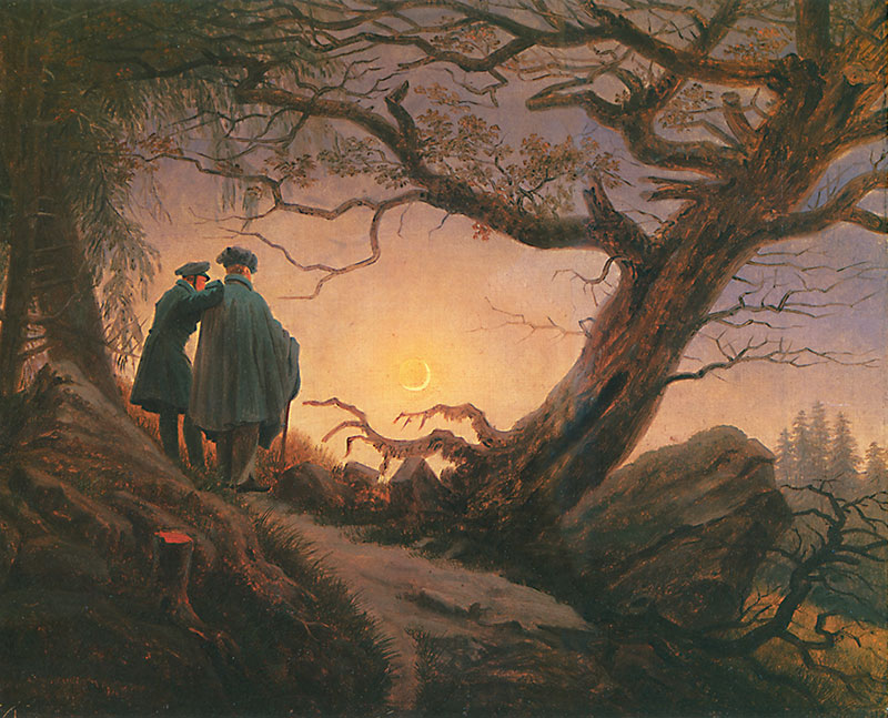 两个凝视月亮的男人 - Two Men Contemplating the Moon
1825-1830年，风俗画，布面油画