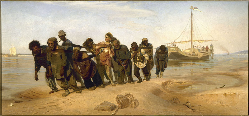 油画 | 伏尔加河上的纤夫 - Barge Haulers on the Volga