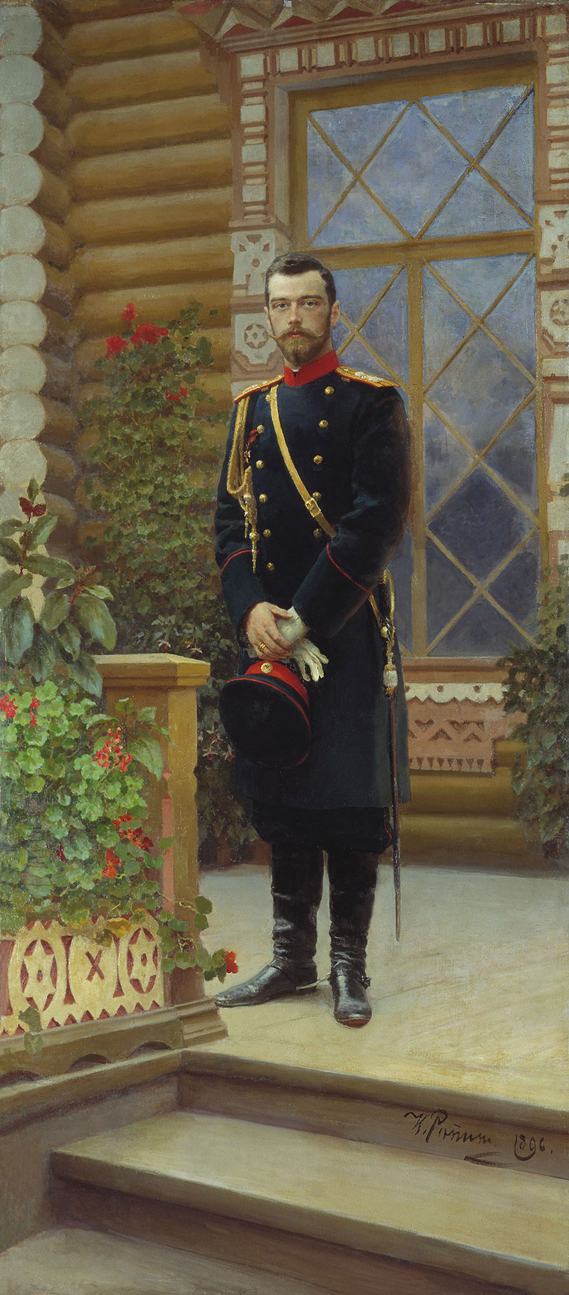 Portrait of Emperor Nicholas II on the porch