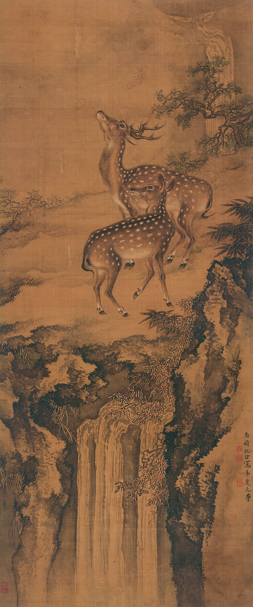 清·沈铨-双鹿图

  绢本立轴设色 120x50.5cm 辽宁省博物馆藏